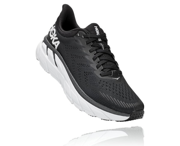 Hoka One One Clifton 7 Mens UK - Black / White Road Running Shoes - XLGFQ3752